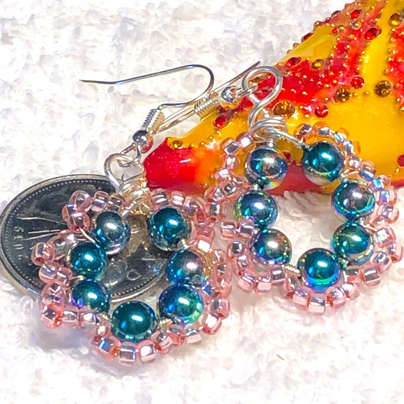 🤩🌈beautiful hoop earrings blue/pink silver/rhinestone-shiny Swarovski - Picture 1 of 9
